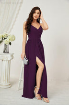 Numbersea Neck Bridesmaid Dresses Chiffon Long Spaghetti A-line Formal Prom Gown for Wedding Party Evening 2801-numbersea