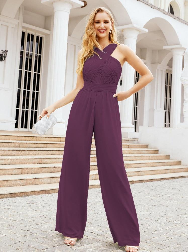 Numbersea Crisscross Neck Jumpsuit Formal Evening Dress Long Bridesmaid Dresses Bell-bottomed Pants 28033-numbersea