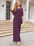 Numbersea Formal Party Gown Dress Long Chiffon Mother Of The Bride Dresses With Ruffle Cape 28026