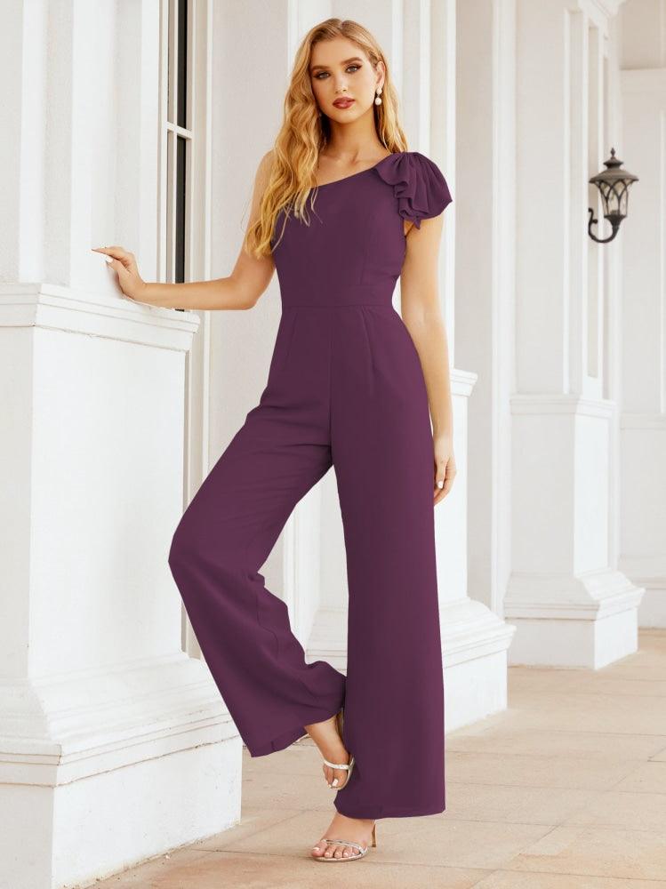 Numbersea Womens One Shoulder Chiffon Long Jumpsuit Formal Evening Dress Bridesmaid Dresses Pants