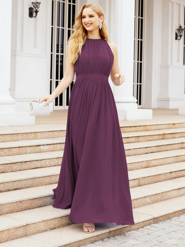 Numbersea Halter Bridesmaid Dress Empire Waist Formal Evening Prom Gown for Mother of The Bride 28030-numbersea