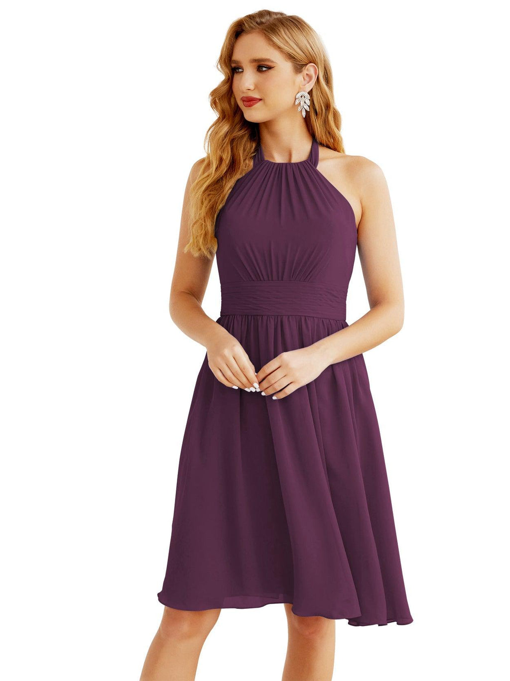 Numbersea Neckholder-Brautjungfernkleid aus Chiffon, kurz, ärmellos, formelles Partykleid, offener Rücken, 28023