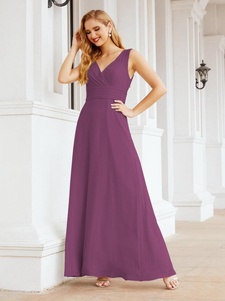 Formal Prom Gown Elegant V-Neck Sleeveless Bridesmaid Dresses for Wedding Party 28037-numbersea