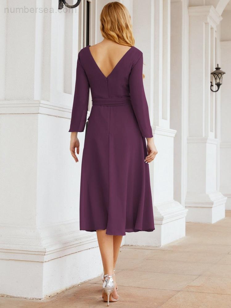 Bridesmaid Dress V-Back Waist Belt Mother of the Bride Wedding Guest 28031-numbersea