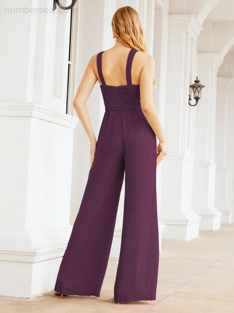 Numbersea Crisscross Neck Jumpsuit Formal Evening Dress Long Bridesmaid Dresses Bell-bottomed Pants 28033-numbersea
