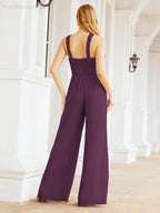 Numbersea Crisscross Neck Jumpsuit Formal Evening Dress Long Bridesmaid Dresses Bell-bottomed Pants 28033-numbersea