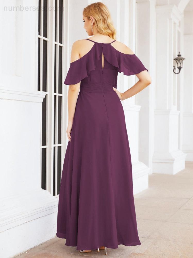 Numbersea Cold Shoulder Long Bridesmaid Dresses Side Slit Formal Prom Gowns Party Wedding 28070-numbersea
