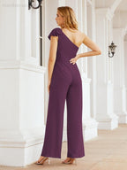Numbersea Womens One Shoulder Chiffon Long Jumpsuit Formal Evening Dress Bridesmaid Dresses Pants
