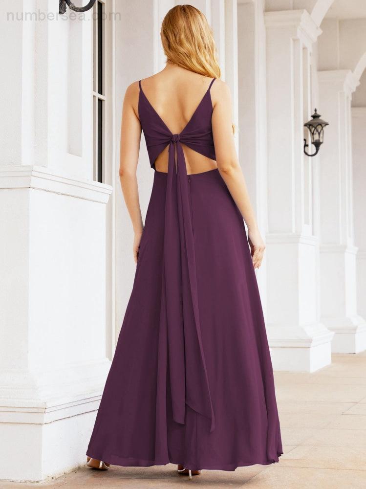 Numbersea Spaghetti Strap Bridesmaid Dresses V Neck Butterfly Back Fromal Evening Party Prom Gown 28036-numbersea