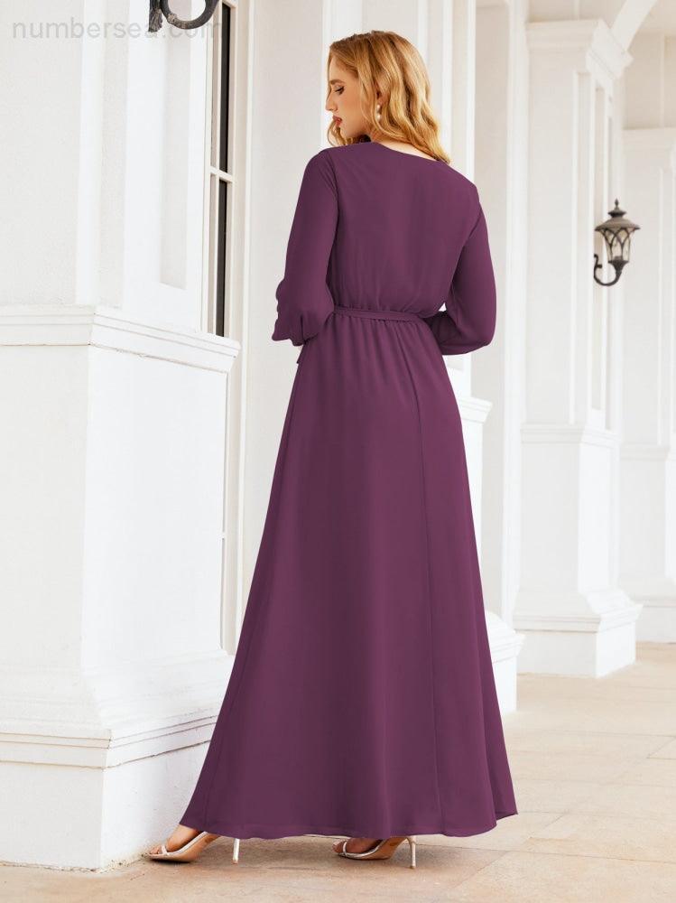 Numbersea Women's Chiffon Bridesmaid Dress A line Long Sleeves Formal Evening Prom Gown for Wedding Guest 28032-numbersea