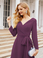 Bridesmaid Dress V-Back Waist Belt Mother of the Bride Wedding Guest 28031-numbersea