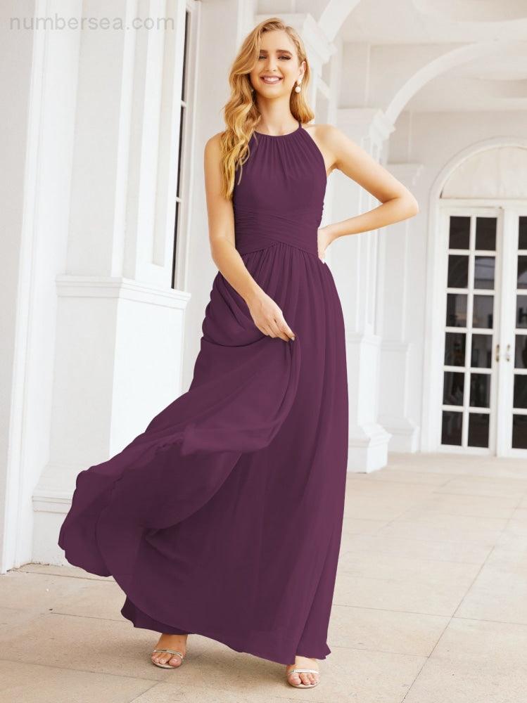 Numbersea Sleeveless Bridesmaid Dresses Long Prom Gown Zipper with Keyhole Back 28056-numbersea