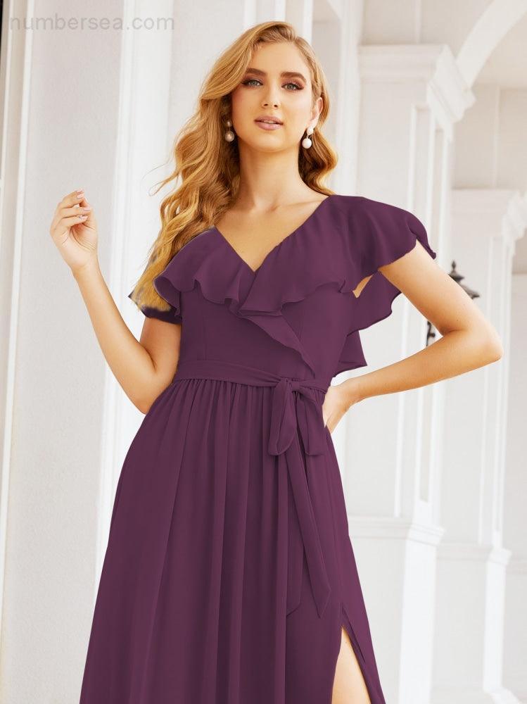 Bridesmaid Dresses with Flutter Sleeves Formal Evening Party Prom Gowns 28044-numbersea
