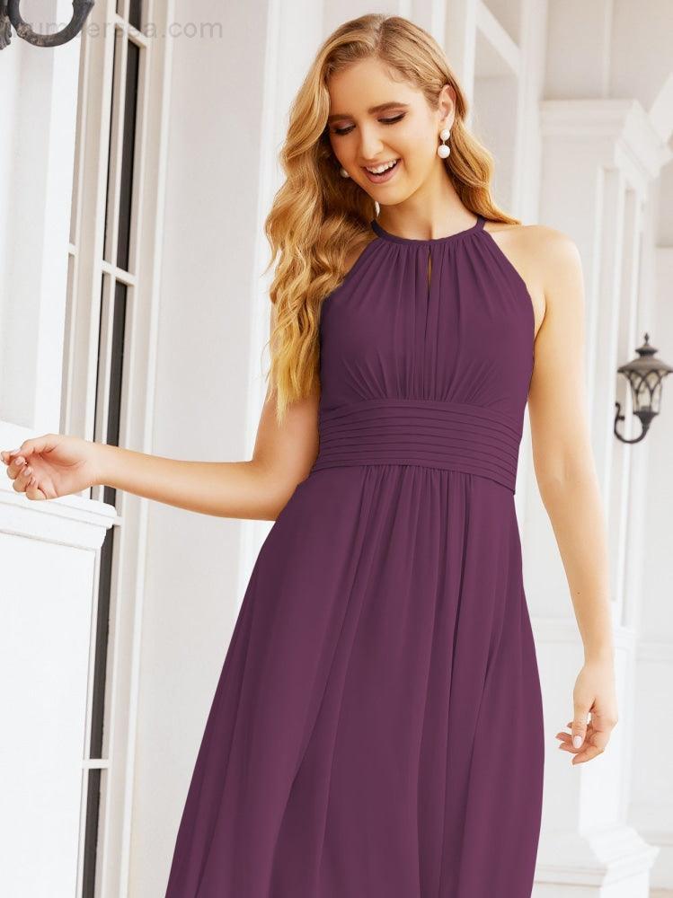 Keyhole Bridesmaid Dresses Sleeveless Formal Evening Party Prom Gowns 28043-numbersea