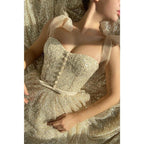 Vestido de fiesta con tirantes finos, escote corazón, lentejuelas y purpurina 
