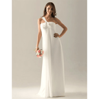Vestido de dama de honor con corte tubo/columna, un hombro, sin mangas, elegante, largo hasta el suelo, de gasa con lazo(s), pliegues y fruncido.
