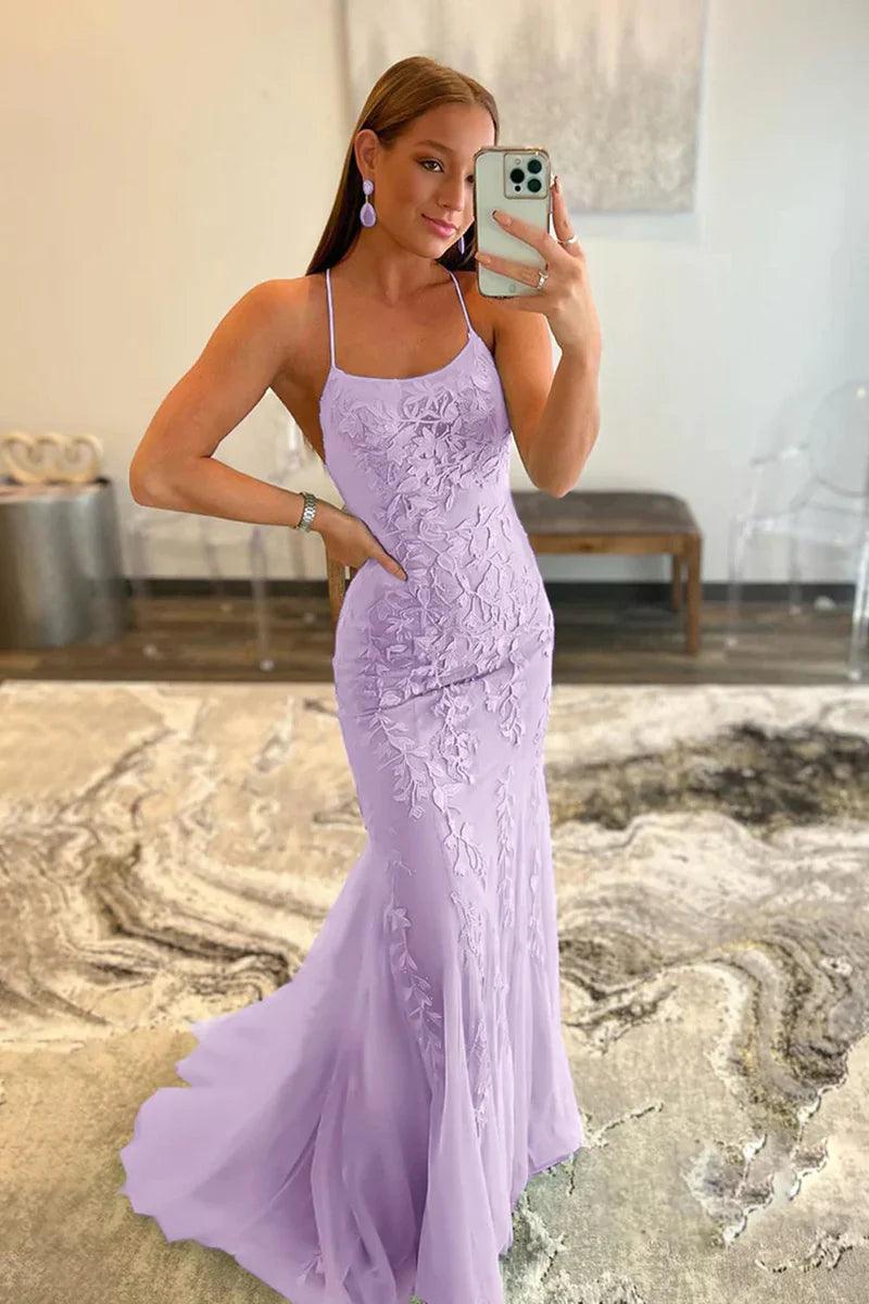Vestido de fiesta sirena tirantes espagueti encaje
