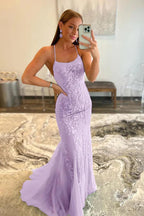 Vestido de fiesta sirena tirantes espagueti encaje