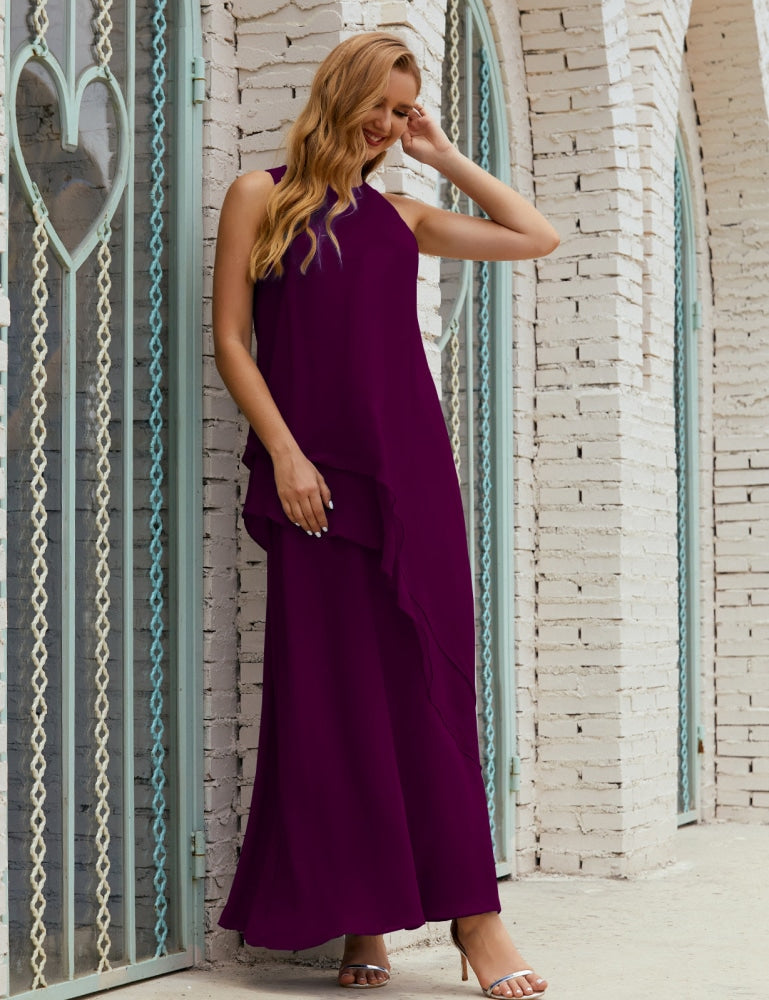 Chiffon Long Plus Size Mother Of Bride Dresses Formal Bridesmaid Prom Gown 28019 Grape