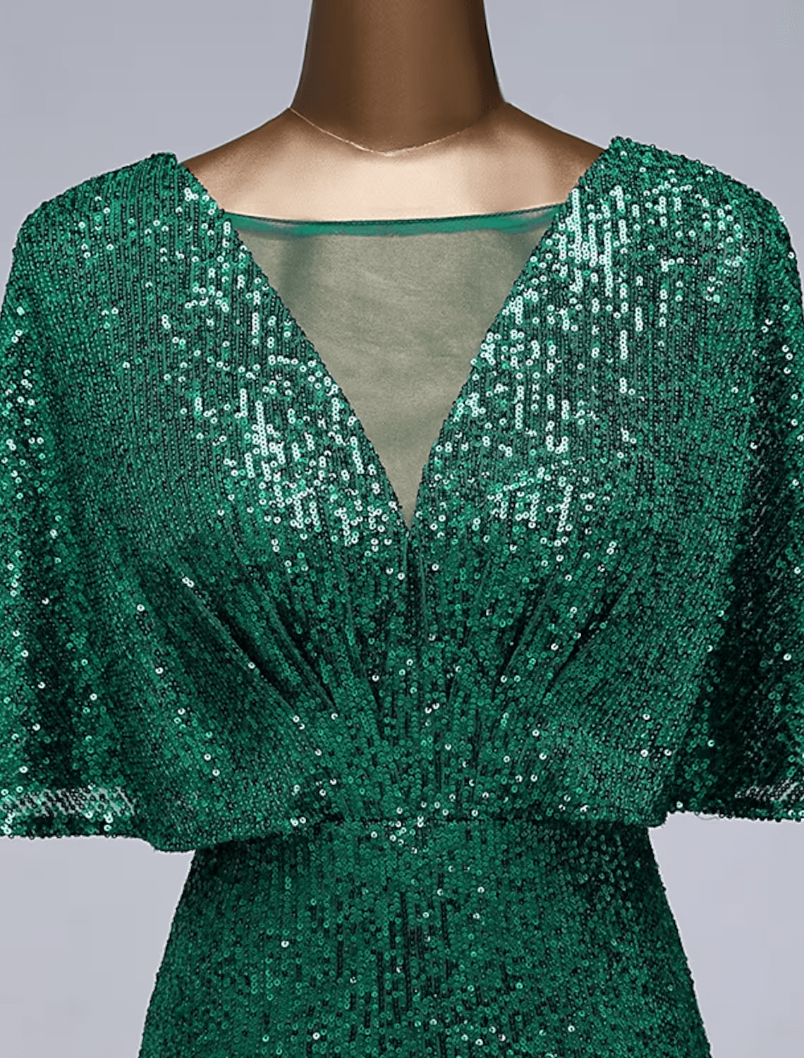 Vestidos de fiesta de sirena/trompeta, vestido brillante, para invitada de boda, largo hasta el suelo, media manga, cuello ilusión, lentejuelas con volantes de lentejuelas
