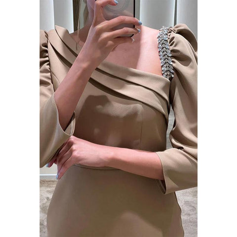 Sheath/column Boat Neck Beads 3/4 Sleeves Formal Evening Dress