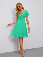 Numbersea Chiffon Bridesmaid Dress V Neck Short Cocktail Gowns For Juniors Homecoming Dresses 28077