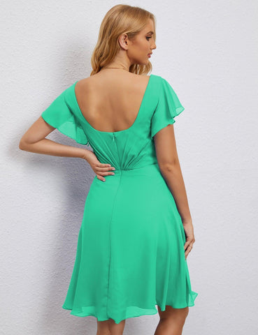 Numbersea Chiffon Bridesmaid Dress V Neck Short Cocktail Gowns For Juniors Homecoming Dresses 28077