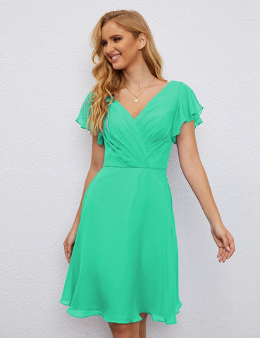 Numbersea Chiffon Bridesmaid Dress V Neck Short Cocktail Gowns For Juniors Homecoming Dresses 28077