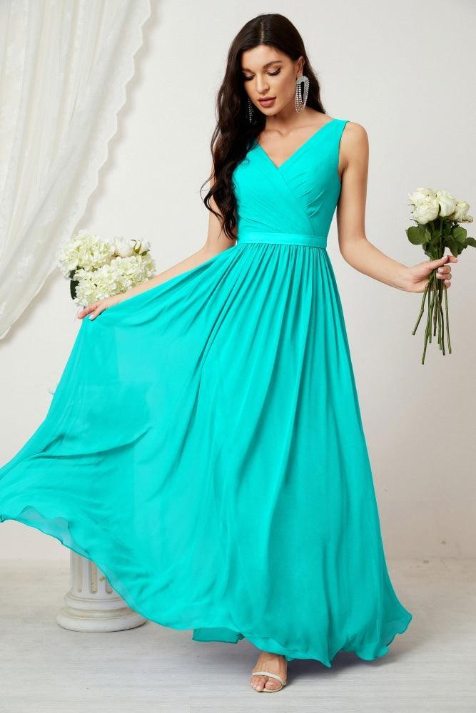 Women's Chiffon Long Bridesmaid Dresses A line Sleeveless Formal Prom Gown for Evening Party Homecoming Dresses 2808-numbersea