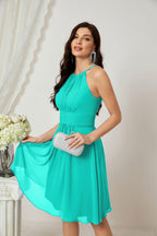 Halter Bridesmaid Dresses Knee Length A Line Formal Evening Party Cocktail Dress 28011 Tiffany Blue