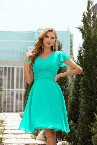 Neck Chiffon Bridesmaid Dresses Formal Cocktail Prom Gown Homecoming 28013 Tiffany Blue