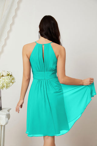 Halter Bridesmaid Dresses Knee Length A Line Formal Evening Party Cocktail Dress 28011