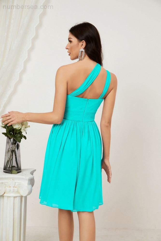 Numbersea Women Chiffon Short One Shoulder Bridesmaid Dress Formal Dresses For Party Homecoming 2804