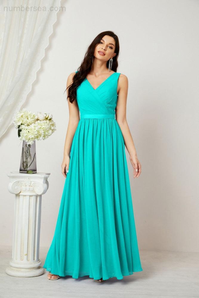 Women's Chiffon Long Bridesmaid Dresses A line Sleeveless Formal Prom Gown for Evening Party Homecoming Dresses 2808-numbersea