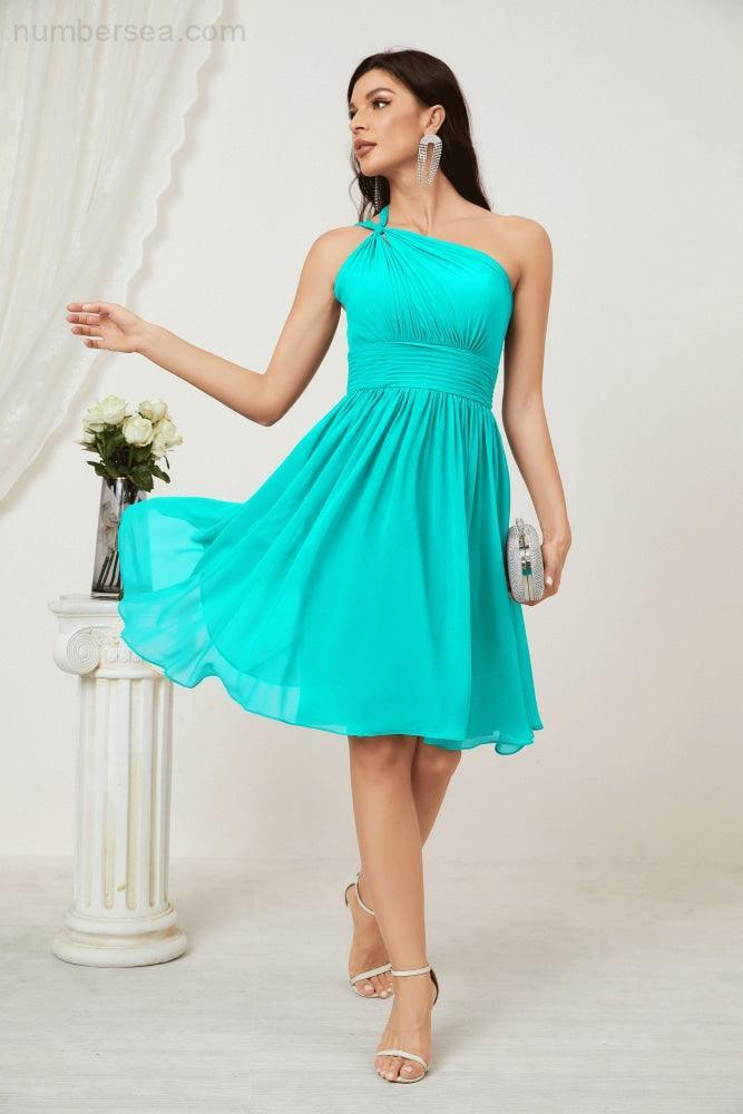Numbersea Women Chiffon Short One Shoulder Bridesmaid Dress Formal Dresses For Party Homecoming 2804