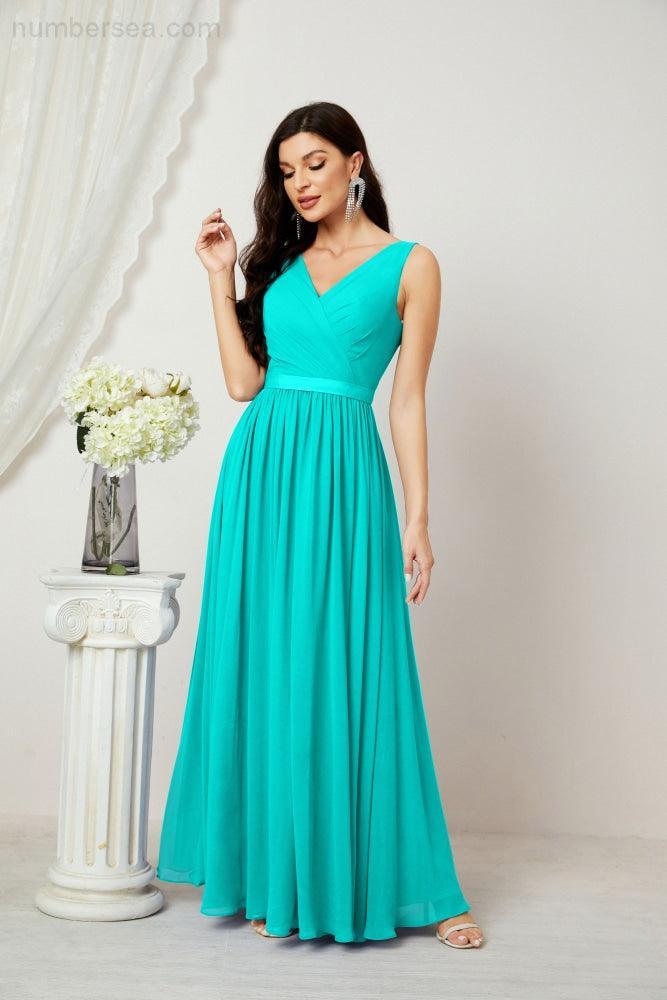 Women's Chiffon Long Bridesmaid Dresses A line Sleeveless Formal Prom Gown for Evening Party Homecoming Dresses 2808-numbersea