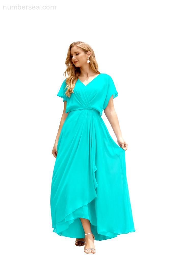 Numbersea Mother Of The Bride Dresses Plus Size V-Neck Floor Length Formal Prom Dress For Wedding