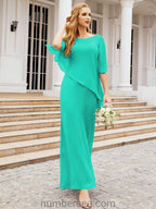 Numbersea Formal Party Gown Dress Long Chiffon Mother Of The Bride Dresses With Ruffle Cape 28026