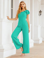 Numbersea Womens One Shoulder Chiffon Long Jumpsuit Formal Evening Dress Bridesmaid Dresses Pants