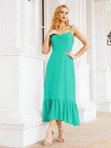 Numbersea Women Strap Chiffon Bridesmaid Dress Ankle Length Sleeveless Blackless Ruffle A Line