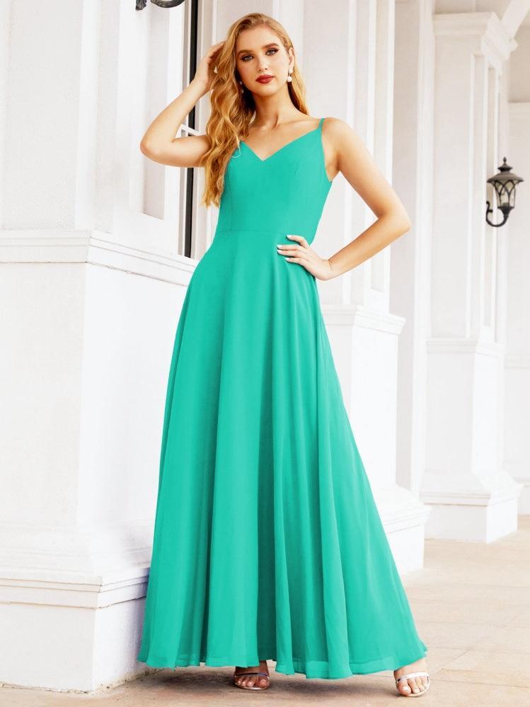 Numbersea Spaghetti Strap Bridesmaid Dresses V Neck Butterfly Back Fromal Evening Party Prom Gown 28036-numbersea