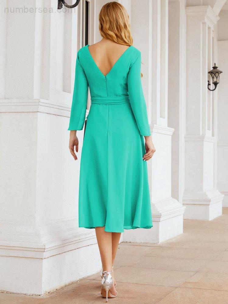 Bridesmaid Dress V-Back Waist Belt Mother of the Bride Wedding Guest 28031-numbersea