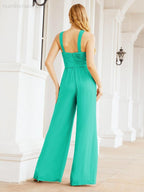 Numbersea Crisscross Neck Jumpsuit Formal Evening Dress Long Bridesmaid Dresses Bell-bottomed Pants 28033-numbersea