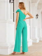 Numbersea Womens One Shoulder Chiffon Long Jumpsuit Formal Evening Dress Bridesmaid Dresses Pants