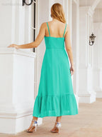 Numbersea Women Strap Chiffon Bridesmaid Dress Ankle Length Sleeveless Blackless Ruffle A Line