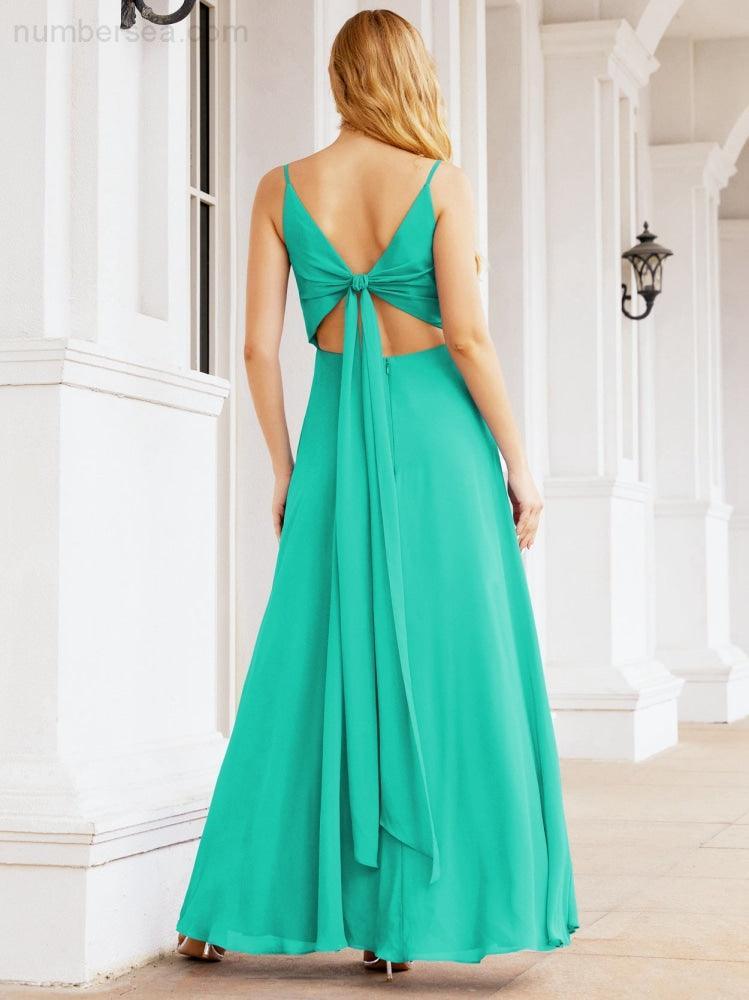 Numbersea Spaghetti Strap Bridesmaid Dresses V Neck Butterfly Back Fromal Evening Party Prom Gown 28036-numbersea