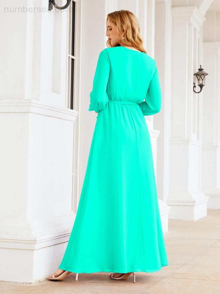 Numbersea Women's Chiffon Bridesmaid Dress A line Long Sleeves Formal Evening Prom Gown for Wedding Guest 28032-numbersea