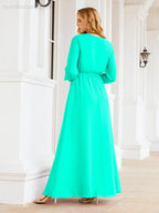 Numbersea Women's Chiffon Bridesmaid Dress A line Long Sleeves Formal Evening Prom Gown for Wedding Guest 28032-numbersea