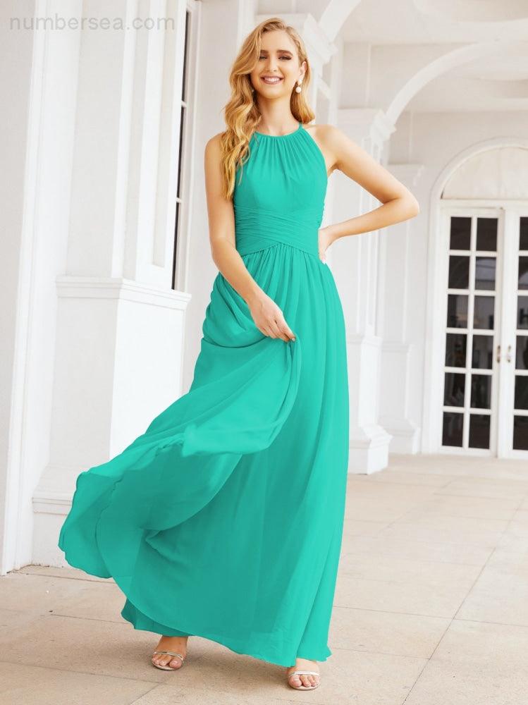 Numbersea Sleeveless Bridesmaid Dresses Long Prom Gown Zipper with Keyhole Back 28056-numbersea