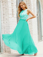 Lace Bridesmaid Dress Floor Length Evening Gowns with Pockets 28017-numbersea